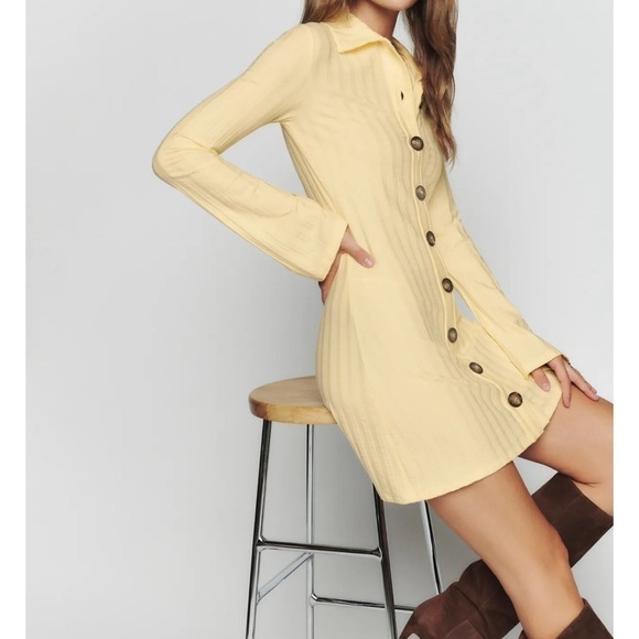 Reformation Benton Knitted Dress in Yellow XS - Picture 3 of 9